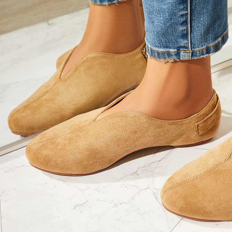 Round Toe V Cut Slip On Flat Loafers Soft Ballet Shoes